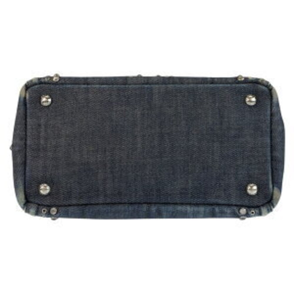 Prada shoulder Canapa denim plate tote beaded Blue triangular Navy logo bag - Picture 10 of 10